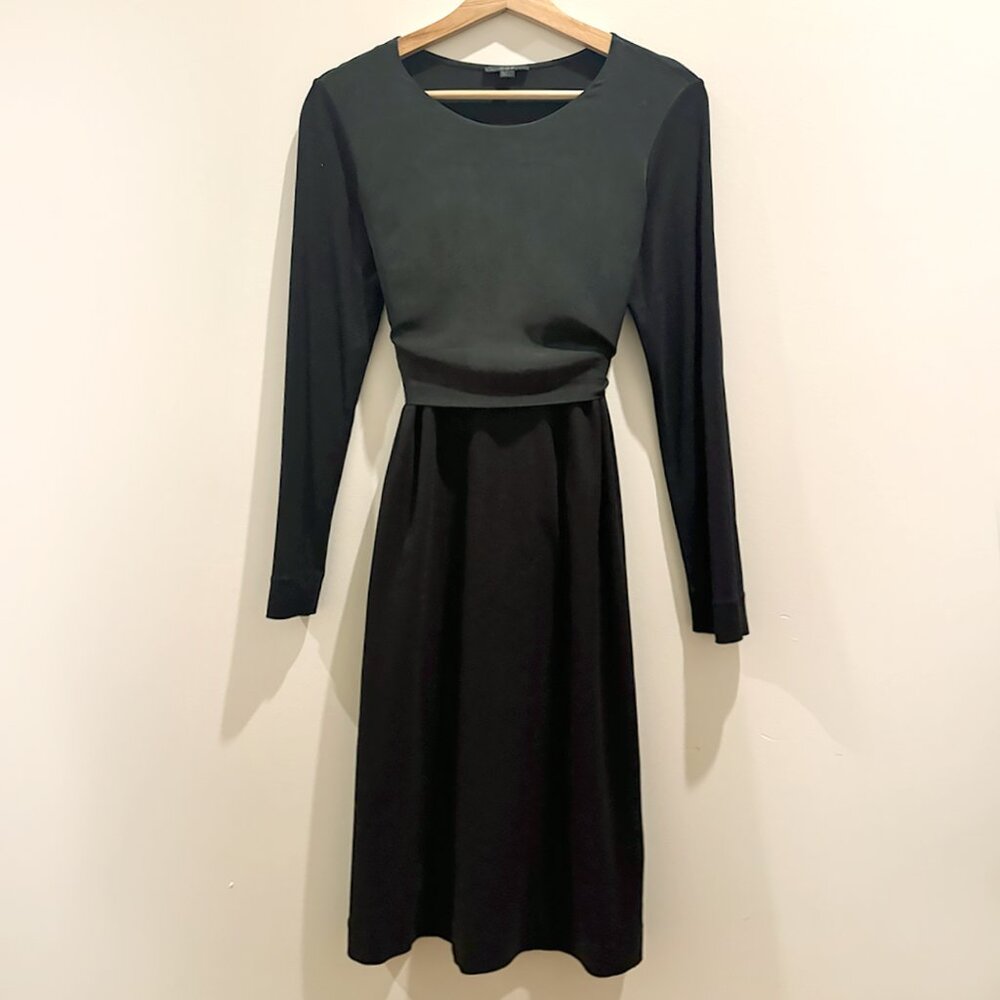 COS Black Long Sleeve Tie-Back Midi Dress – Minimalist Modern Silhouette